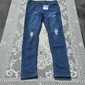 Studio V Jeans Girls 14 Blue Distressed Stretch Denim Skinny Mid Rise Pants